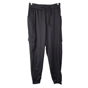 POP Fit Pant Women Large Black Cargo Jogger Pocket Stretch Athleisure Travel Gym